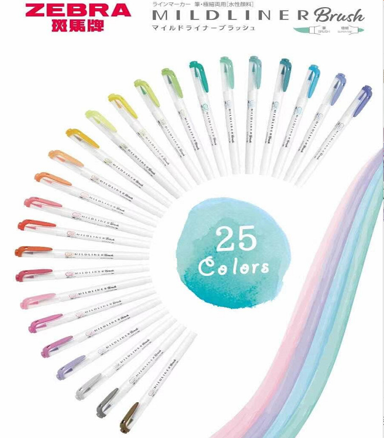 Zebra Pen Mildliner - 25 色ゼブラマイルドライナーハイライターマーカー WFT8 マイルドライナー水彩ペイントペン subrayadores 蛍光ブラシ先端マーカー