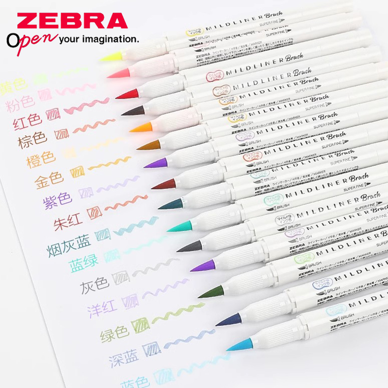 Zebra Pen Mildliner - ゼブラ-ダブルエンドマーカーブラシペン、ソフトヘッド、wft8蛍光ペン、マイドライナー、ハンドブック、学用品、かわいい文房具、日本