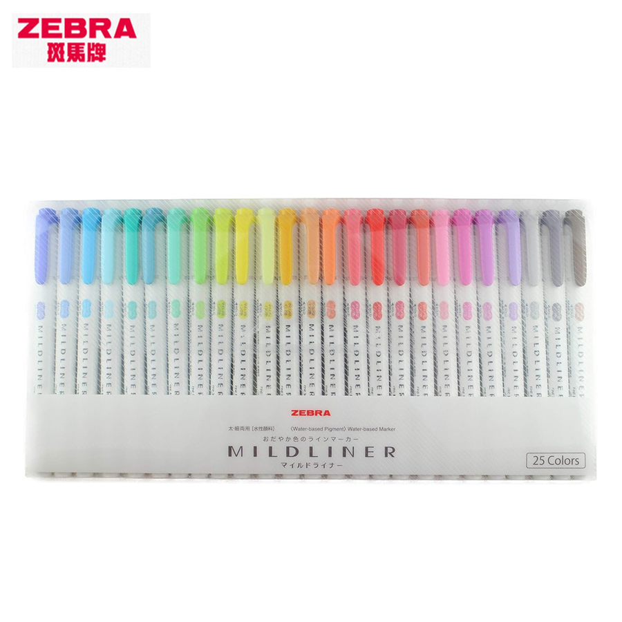 Zebra Pen Mildliner - ゼブラ-ダブルチップ、蛍光マーカー、落書き描画、DIYペン、美的文房具、フル、35色、25色、wtk7を備えたマイルドライナー