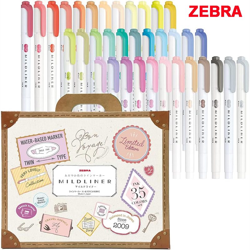 Zebra Pen Mildliner - ゼブラ 25/35 色マイルドライナー蛍光ペンセット WKT7 ソフトデュアルヒントマーカーペン、絵画描画 DIY