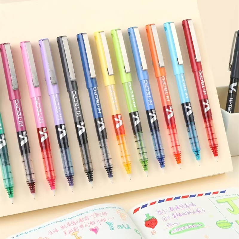 Pilot Pen V5 - V5 hi-tecpointローラーボールペン、0.5mm、極細、純粋な液体インク、12種類の色、針先、ローリングボールジェルペン、日本