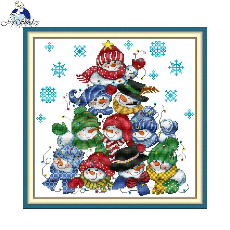 Textile Sewing Patterns - 雪だるまパターンのジョイサンデープリントクロスステッチキット 11/14/16CT アイダ生地 DIY 刺繍工場卸売家の装飾