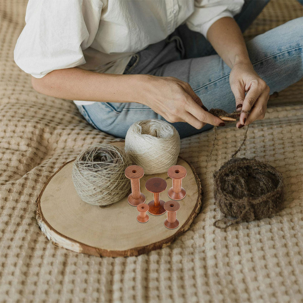 Sewing Knit - 7個の木製ボビンセット省スペーススムーズ仕上げ糸スプールホルダー縫製刺繍編み物織物工芸整理用