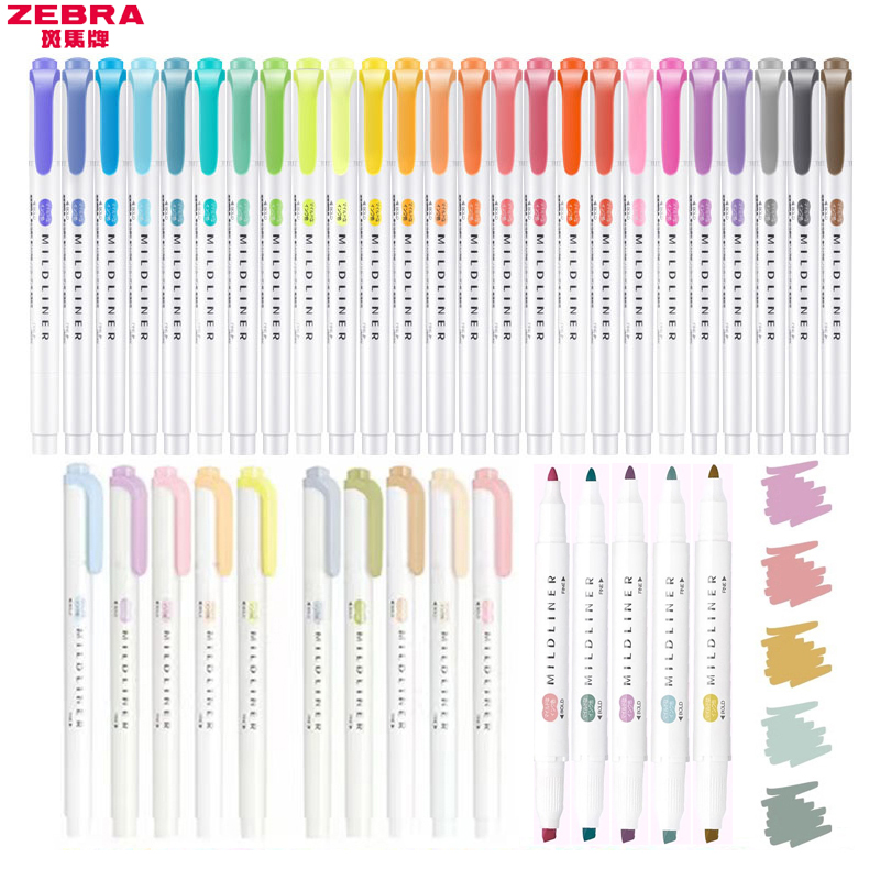 Zebra Pen Mildliner - 1/3 個ゼブラミルドライナー WKT7 蛍光ペン、マルチカラーダブルヒントファイバーマーカー絵画キーポイント日本の文房具