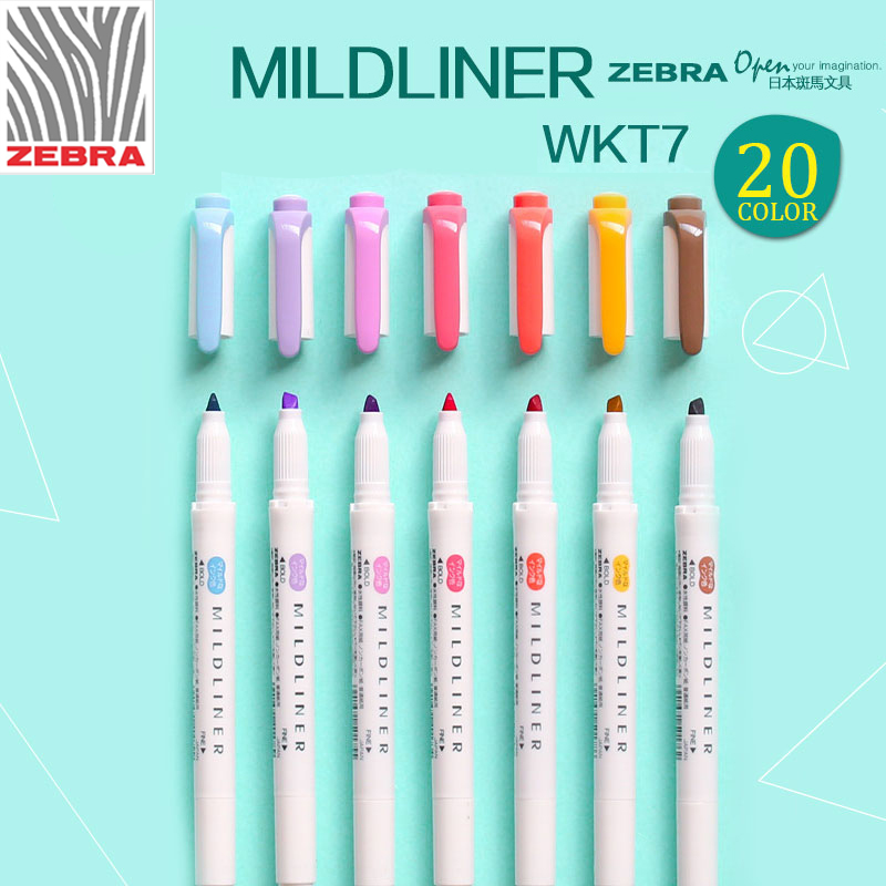 Zebra Pen Mildliner - ゼブラwkt7マイドライナーマーカーペン、ダブルチップハイライター、スクールオフィス用品、グレーグラフィックカワイイステーショナリー、新品、日本、1個