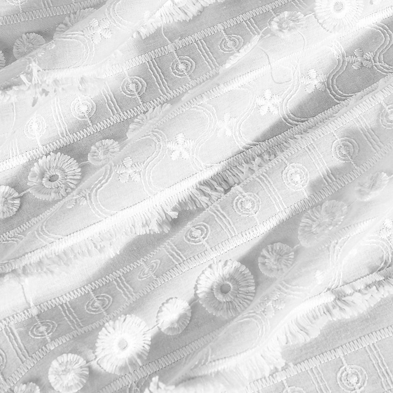Sewing Embroidery Fabric - 新しいミルクシルク糸刺繍レーストリム生地、円形タッセルエッジコットン生地、漢服ドレス縫製アクセサリー