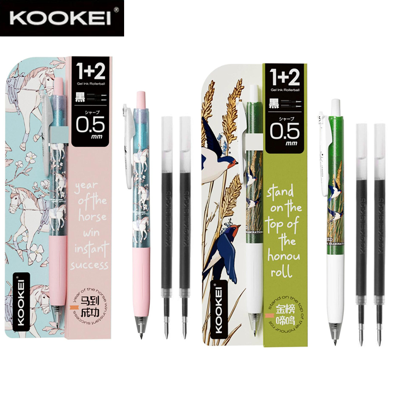 Pentel Pen Energel - KOOKEI ゴールデンリスト サクセス ジェルペンセット、「試験合格」テーマ、0.5mm黒インク、1本+2本リフィル、学生向け幸運筆記ギフト