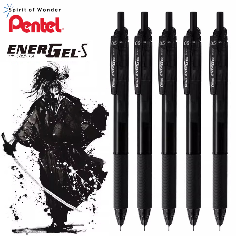 Pentel Pen Energel - 5/10 個日本ぺんてるゲルペン EnerGel-S シリーズ黒サムライ速乾性 BLN125 ウルトラブラック