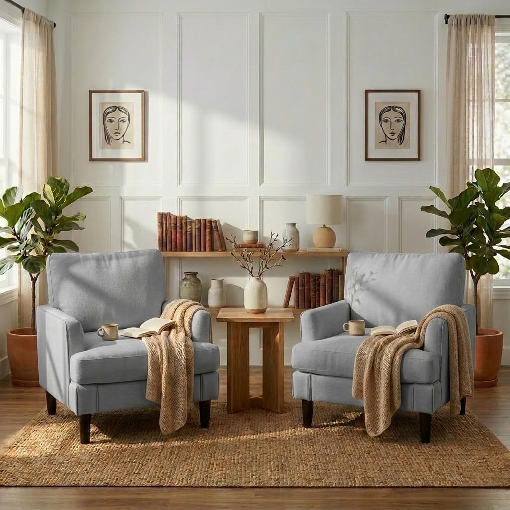 Century Textile & Sewing Supply Photos - # アクセントチェアセット ミッドセンチュリーの快適な布張りアームチェア ネジなし 丈夫な脚 リビングルーム