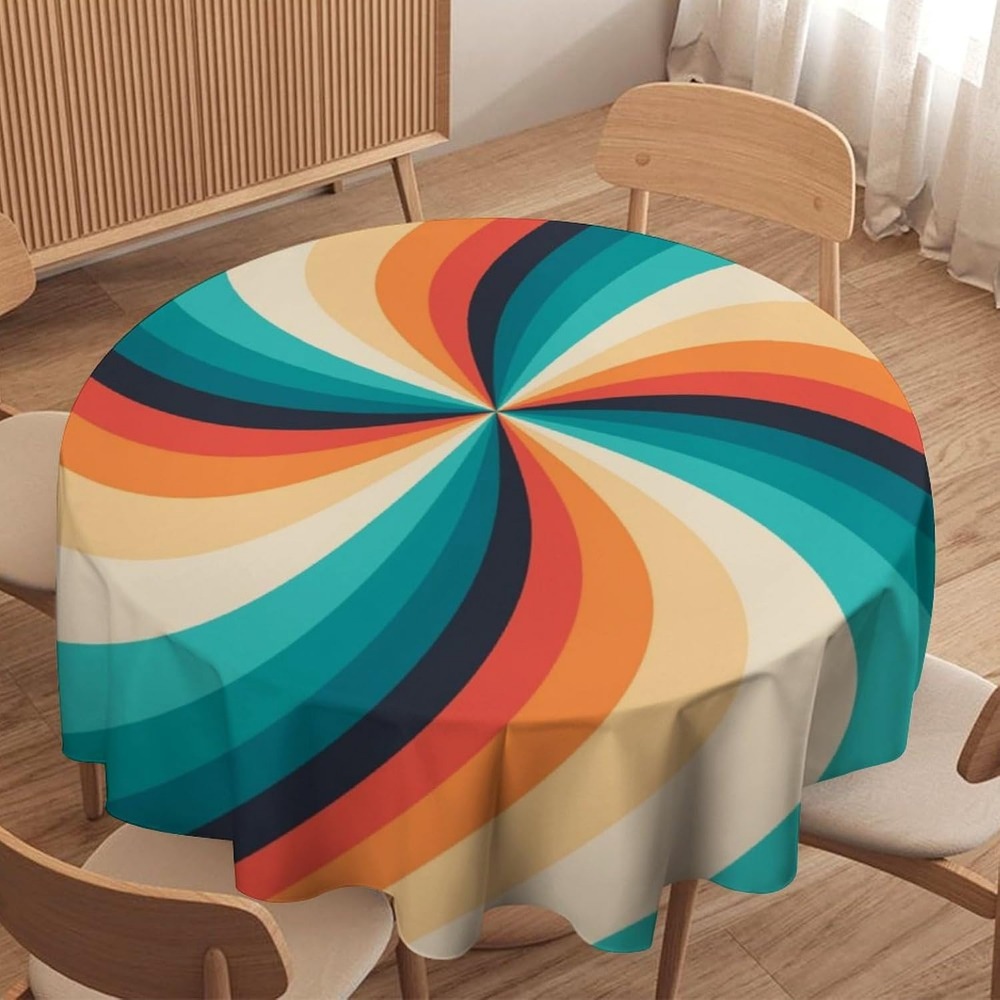 Century Textile & Sewing Supply Photos - ヴィンテージ グルービー スワール ラウンド テーブルクロス 70年代