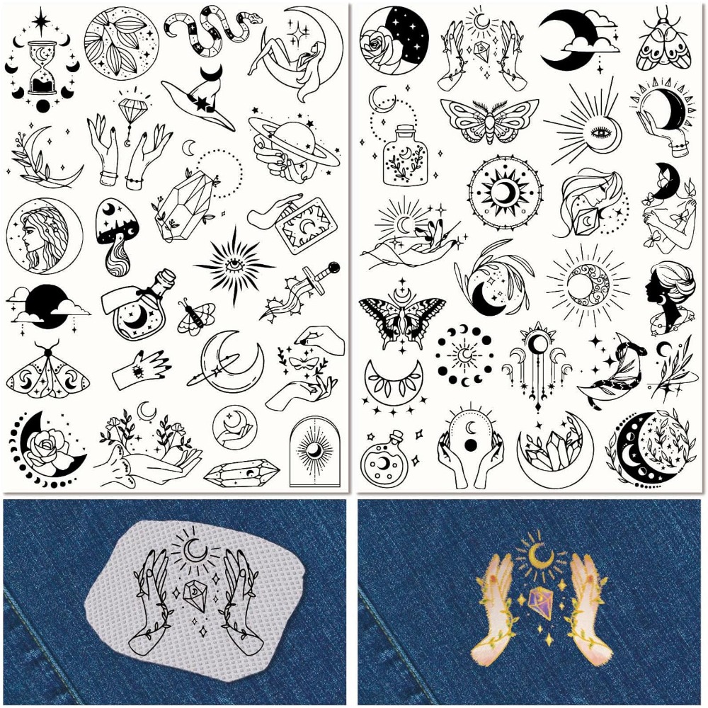 Sewing Embroidery Fabric - 51 個自由奔放に生きる月太陽水溶性刺繍スタビライザーパターンマジックタロット手縫いスティックとステッチ A4 転写生地