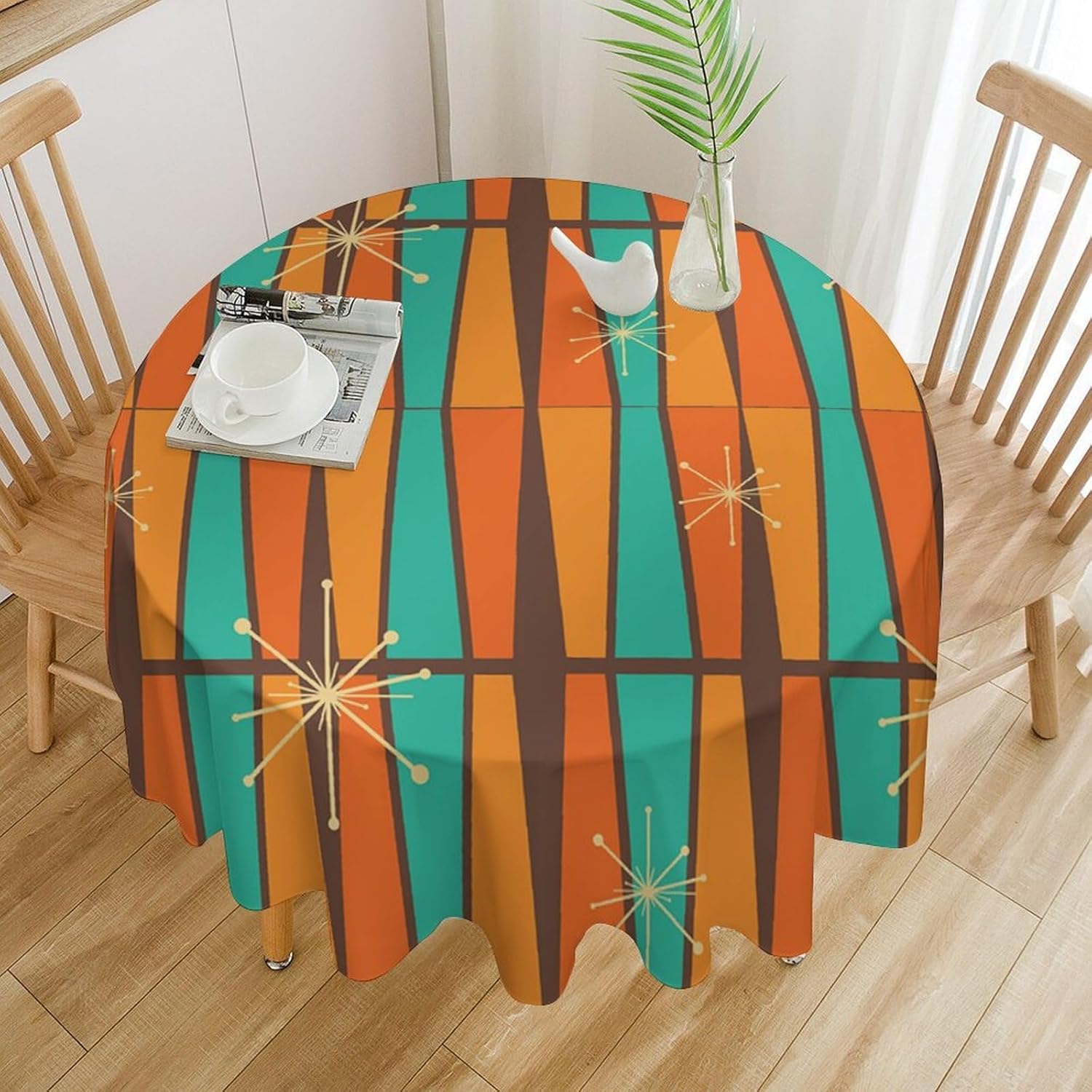 ミッドセンチュリーモダンオレンジイエロージオメトリラウンドテ - Century Textile & Sewing Supply Photos のレビューと価格
