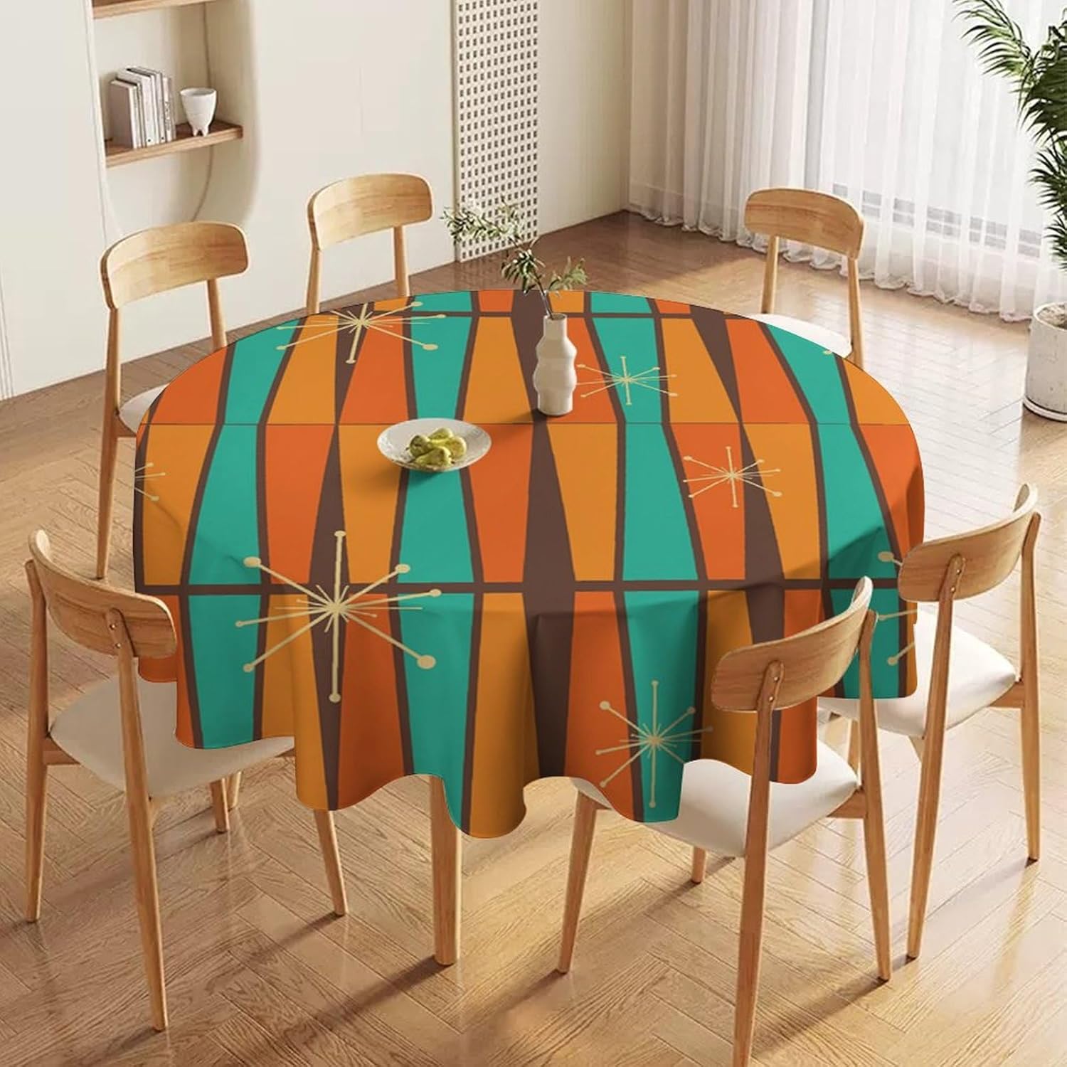 ミッドセンチュリーモダンオレンジイエロージオメトリラウンドテ - Century Textile & Sewing Supply Photos のレビューと価格