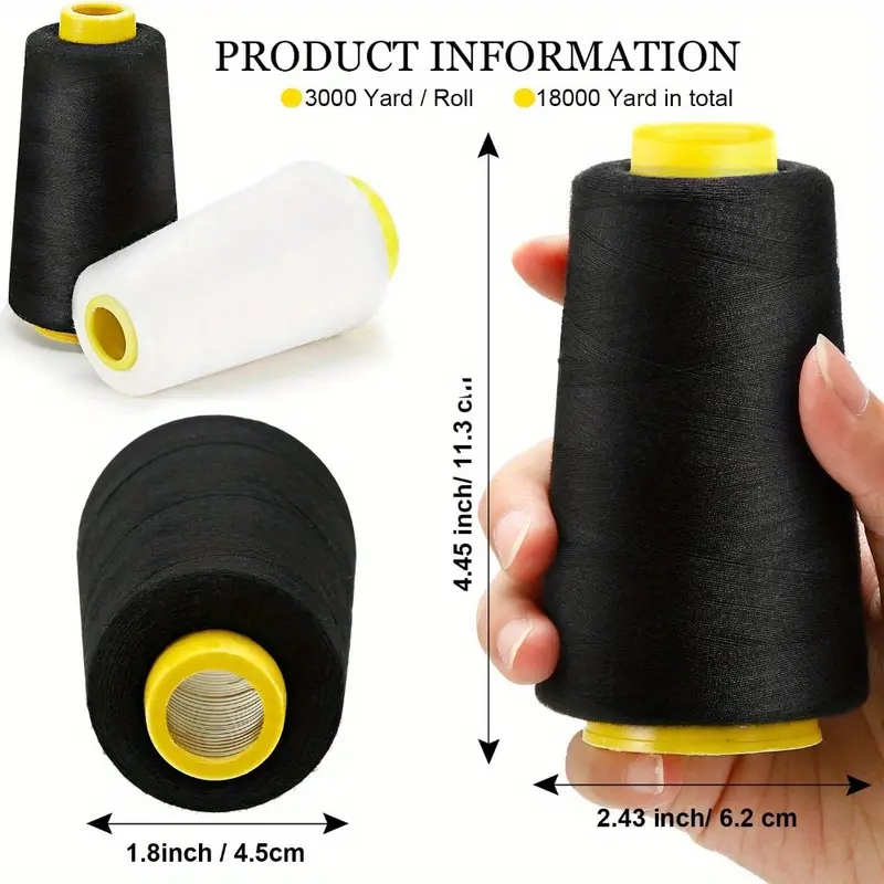 3個の黒色と3個の白色オーバーロック糸コーン - 3000ヤ - Serger Thread Cone のレビューと価格