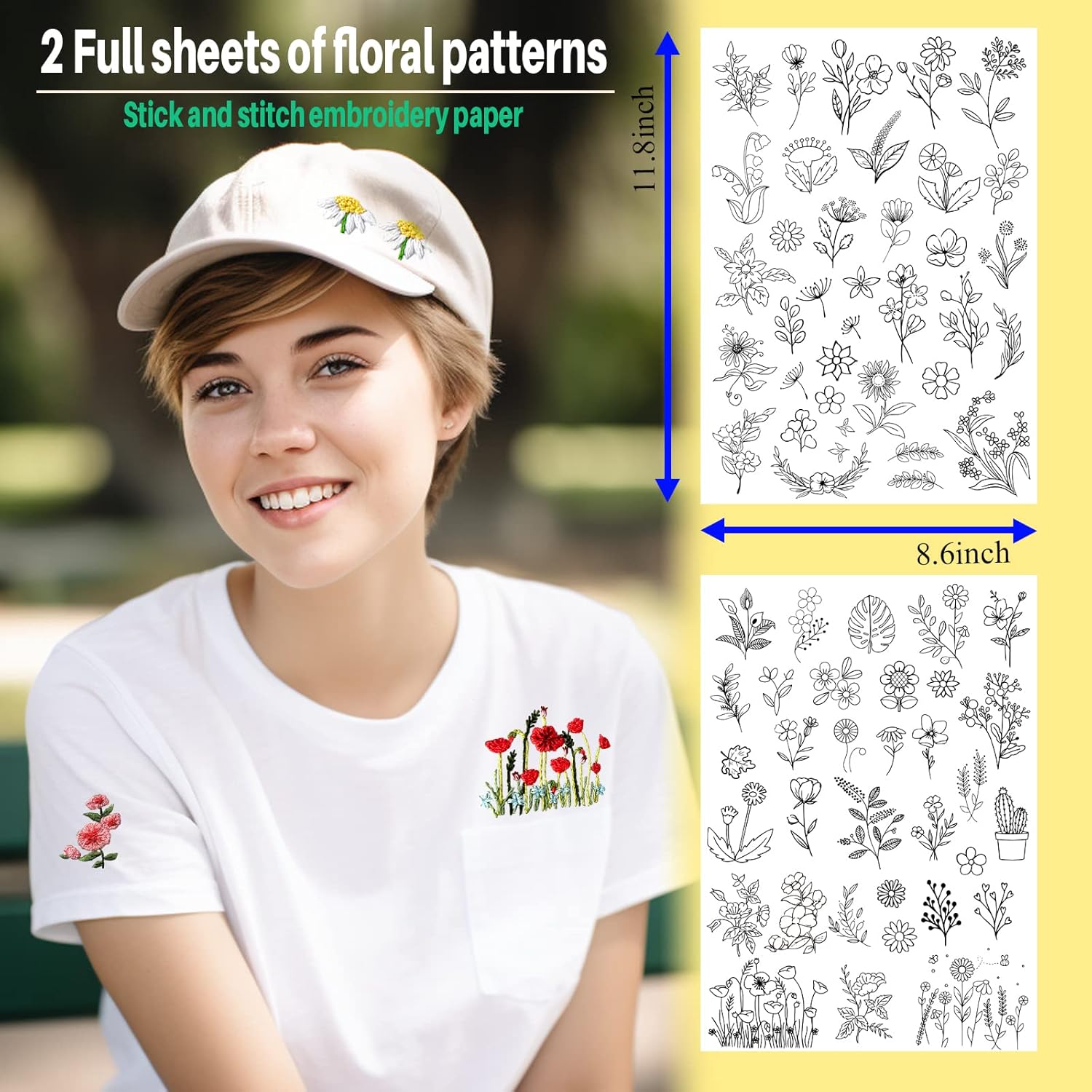 水溶性安定剤入り刺繍パターンフラワー、スティックアンドステッ - Textile Sewing Patterns のレビューと価格