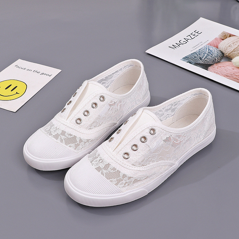 ファッションレースホワイトキャンバスシューズ女性夏フラット中 - Sewing Garment のレビューと価格