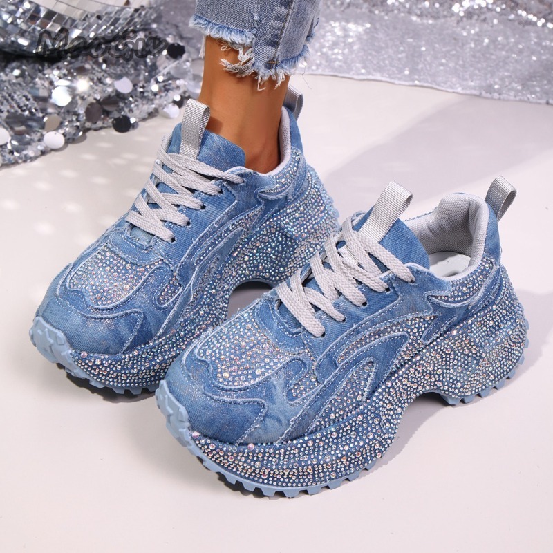 ファッションラインストーン女性のチャンキースニーカー厚底レー - Sewing Garment のレビューと価格