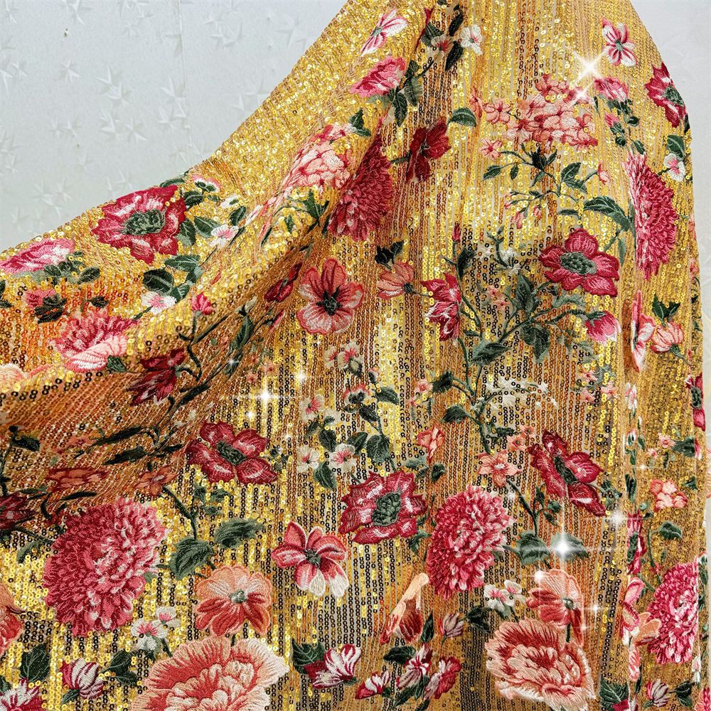 1ヤードの立体刺繍縫製ウェディングドレス、イブニングドレス、 - Sewing Embroidery Fabric のレビューと価格