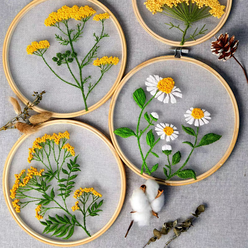 DIY 刺繍セット 白い花 植物柄 刺繍スターターキット ク - Textile Sewing Patterns のレビューと価格