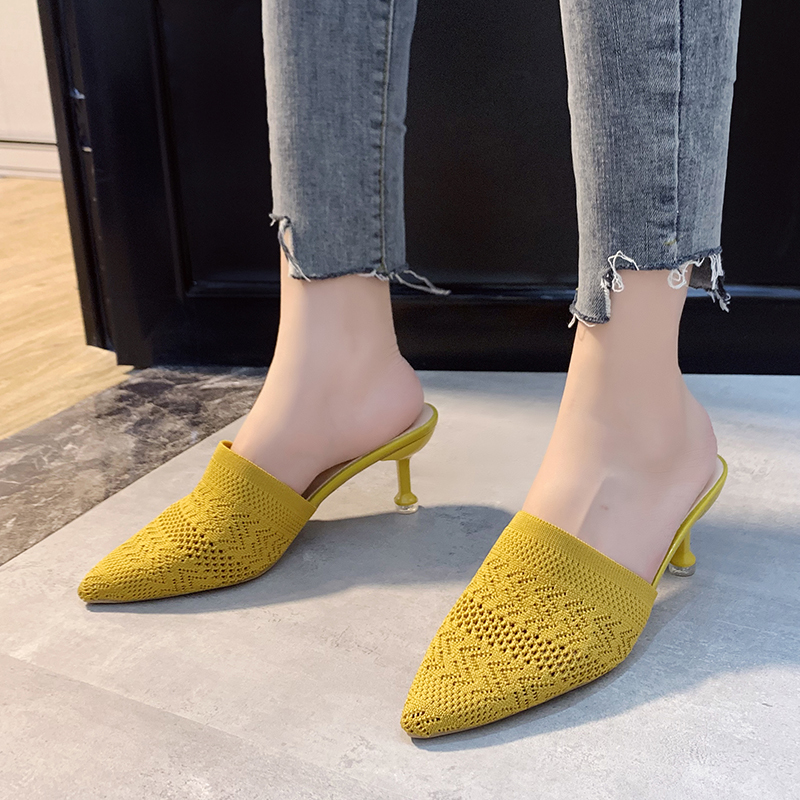 夏の女性用スリッパ イエロー ブラック ニットスライド ミュ - Sewing Knit のレビューと価格