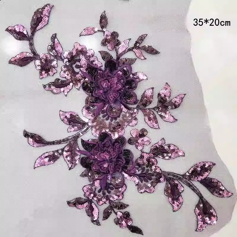 マルチカラーのスパンコール、立体的な花の刺繍パッチ、高級衣料 - Sewing Embroidery Fabric のレビューと価格