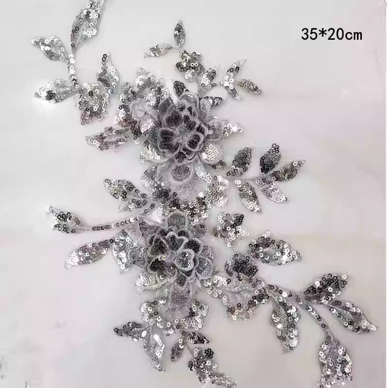 マルチカラーのスパンコール、立体的な花の刺繍パッチ、高級衣料 - Sewing Embroidery Fabric のレビューと価格