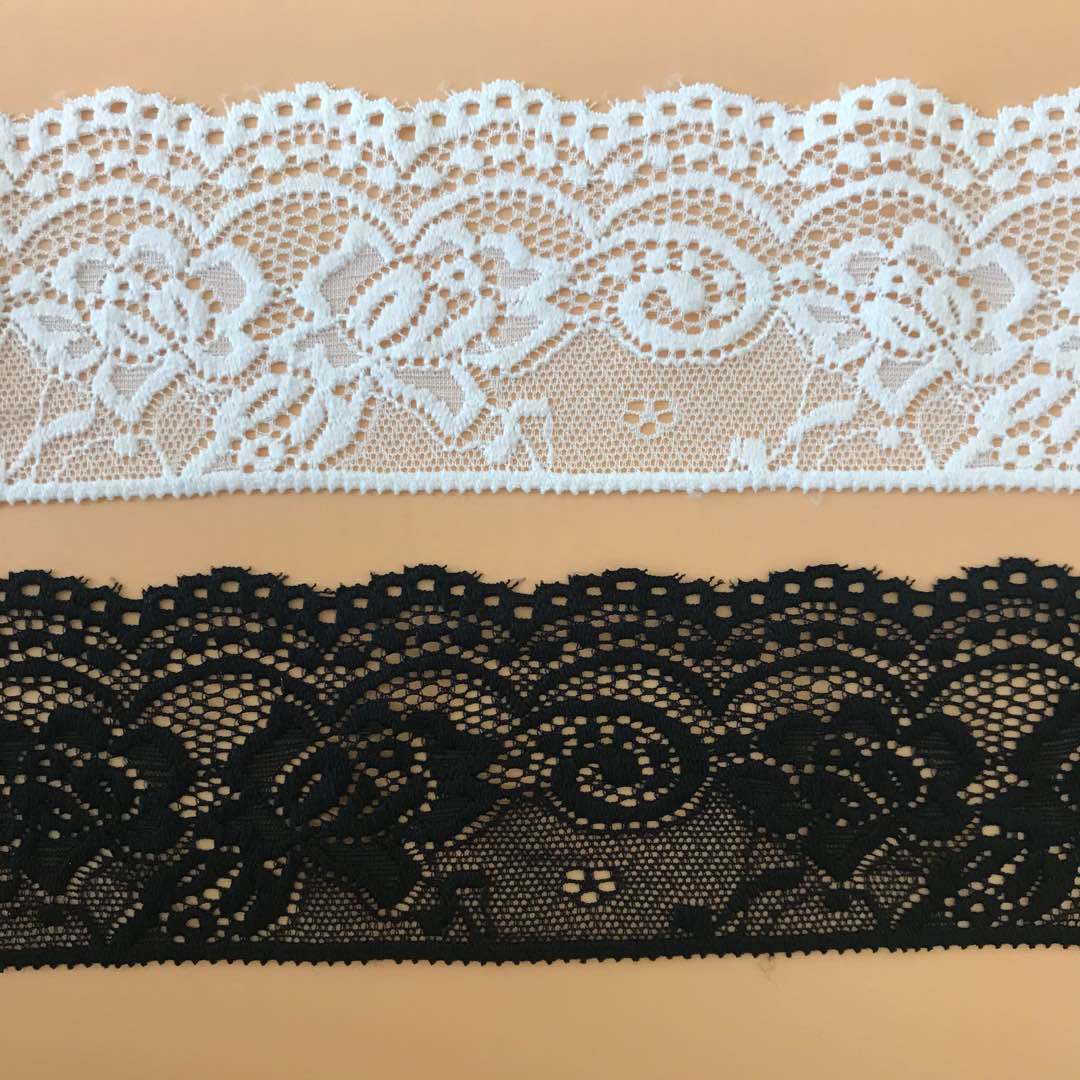 絶妙な伸縮性のあるレーストリム、黒と白の色展開、幅2.5イン - Textile Sewing Patterns のレビューと価格