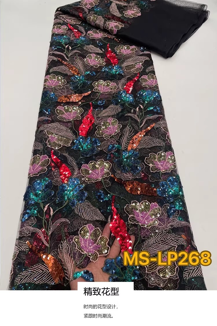 1ヤード高級ダブルカラービーズフラワーシークイン刺繍テラドレ - Sewing Embroidery Fabric のレビューと価格