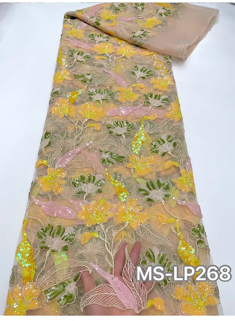 1ヤード高級ダブルカラービーズフラワーシークイン刺繍テラドレ - Sewing Embroidery Fabric のレビューと価格