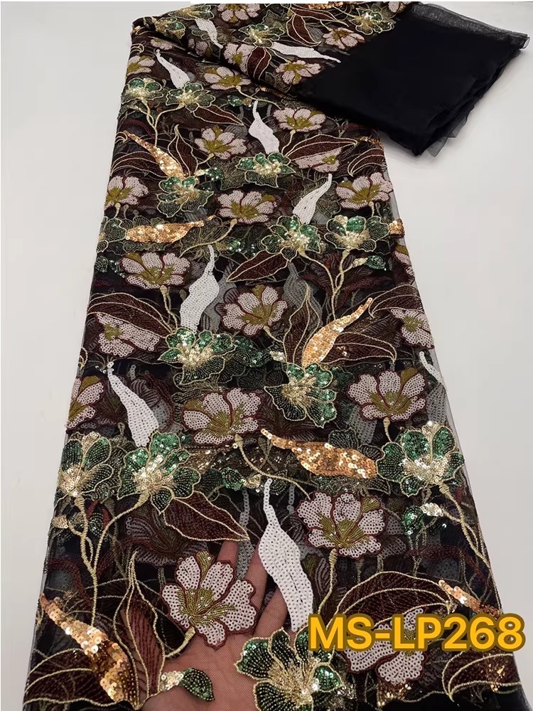 1ヤード高級ダブルカラービーズフラワーシークイン刺繍テラドレ - Sewing Embroidery Fabric のレビューと価格